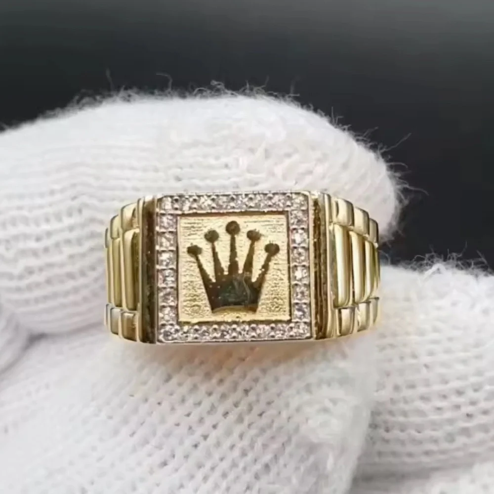 Gold Men's Ring with Crystal Details